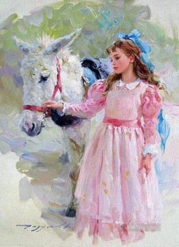 Girl Horse KR 035 pet kids Oil Paintings
